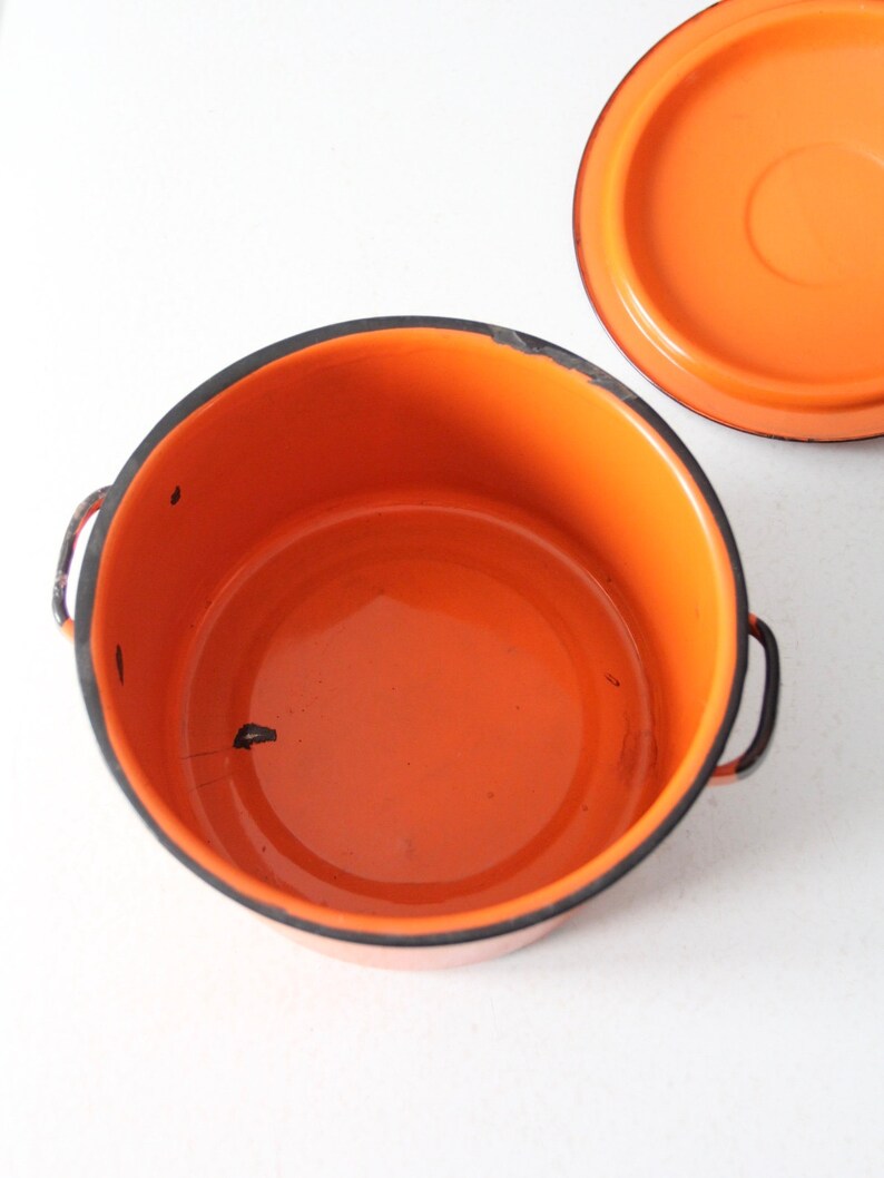 mid-century orange enamelware pot image 6