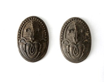 antique fleur de lis wood medallion pair