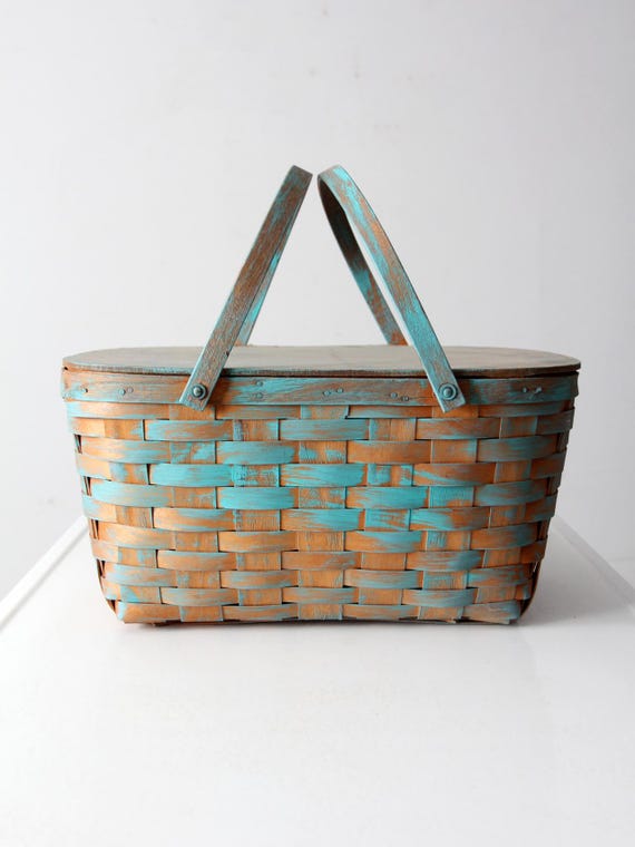 vintage splint weave picnic basket - image 5