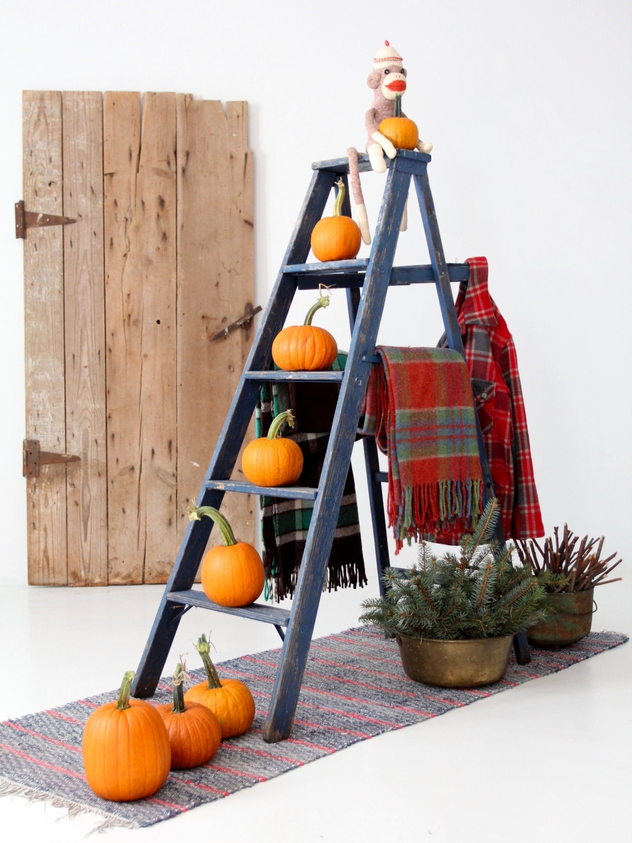 アンティーク雑貨 ladder Vintage Blue Wooden Ladder, Decorative Ladder - Etsy