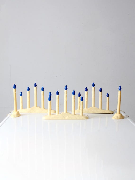 Mid-Century elfenbeinfarbene und blaue elektrische Kerzenleuchter