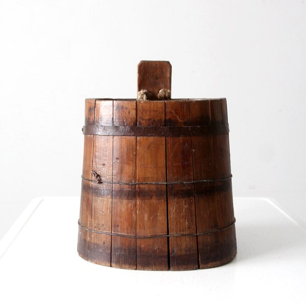 antique primitive wood stave cask pail