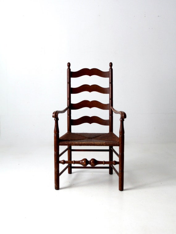 Vintage ladder back chairs 2024 with rush seats