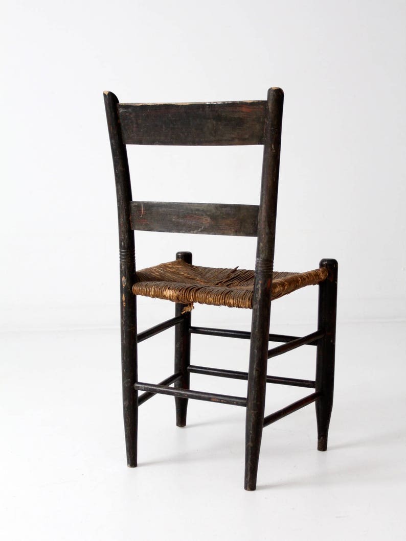 antique Hitchcock style chair, rush seat painted chair 画像 5