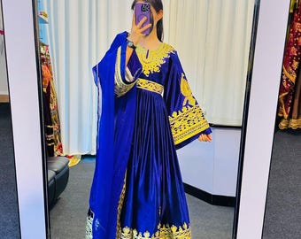blue dress explained Serene Light Blue Cotton Afghani Salwar Suit: Comfort and Elegance Uni   Inayakhan Shop