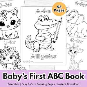 ABC Baby Shower Coloring Book, Baby&#39;s First ABC Book, A-Z Alphabets Coloring Pages, Baby Shower Activity or Games, Gift Idea, Printable PDF