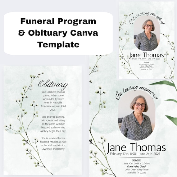 Canva Obituary Template: Editable Funeral Program (Digital Download)