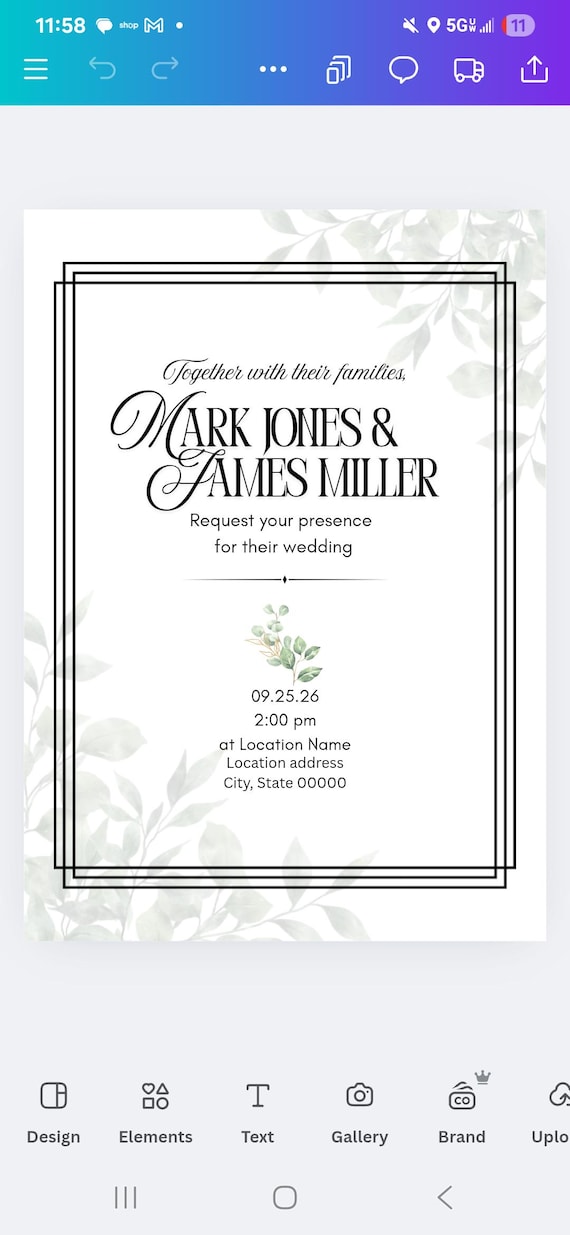 Wedding Invitation Template Canva Floral Geometric