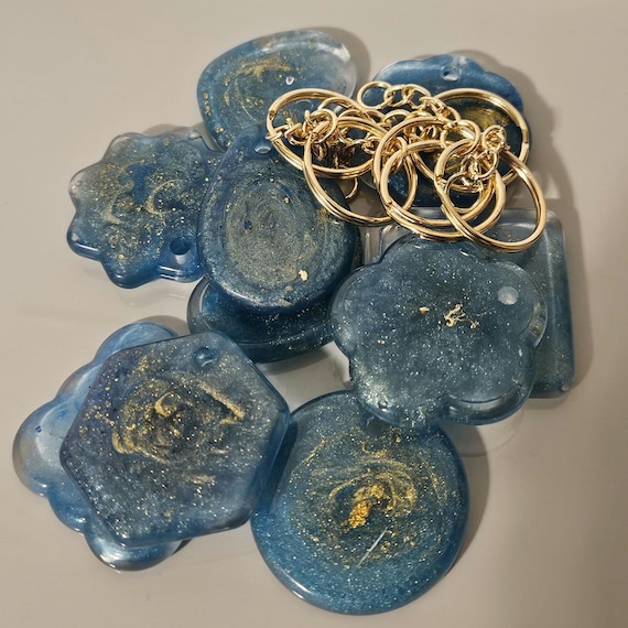 Custom Engraved Sea Blue Swirl Resin Keychains Handmade Charms Choose Your Shape