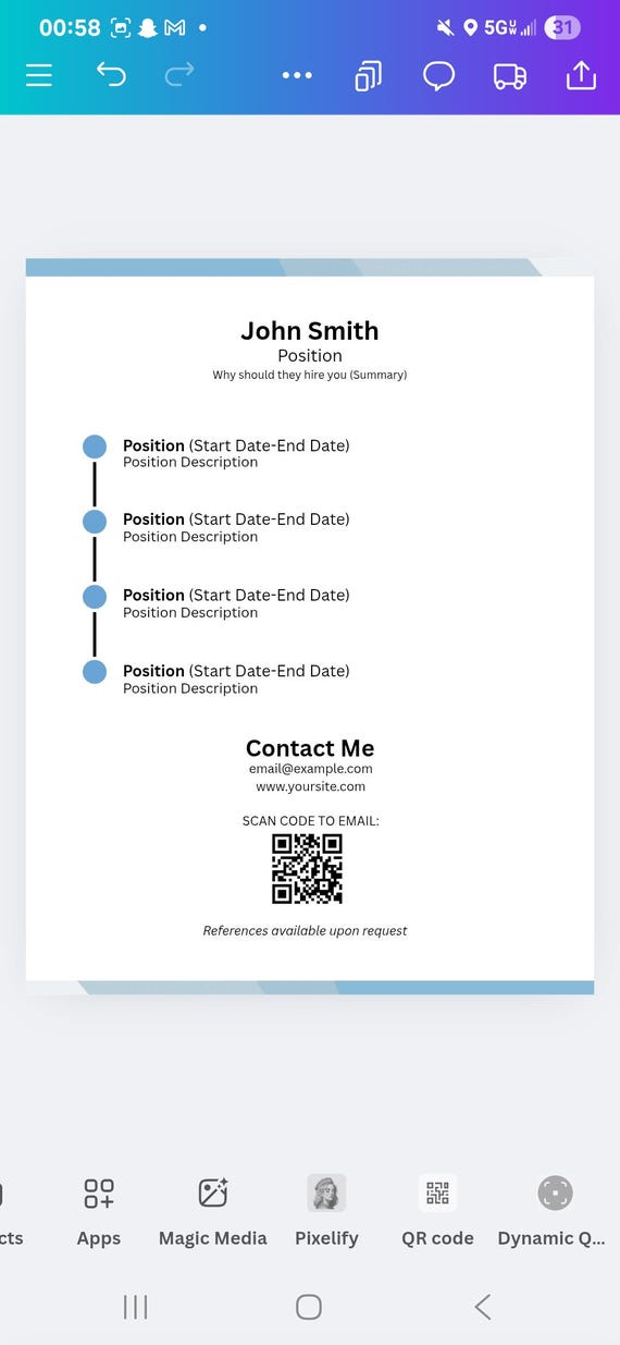 Resume Template Canva Geometric Modern With Email QR Code