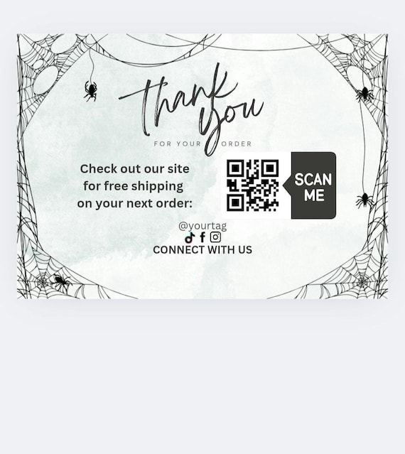 Thank You Card Canva Template Halloween Spider Webs "Thank you for your order"