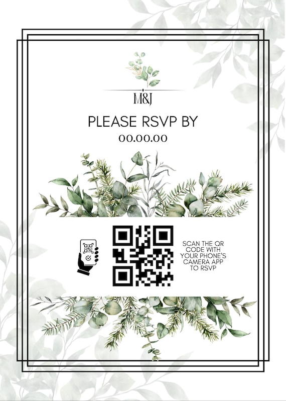 Wedding Invitation Template Canva Floral Geometric With RSVP QR Code