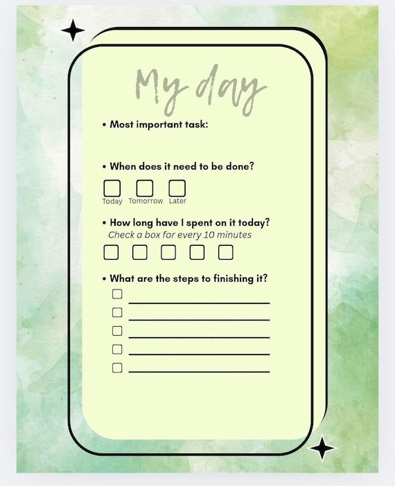 ADHD Friendly Daily Planner Template: Green Theme Productivity Tracker (Canva Digital Template)