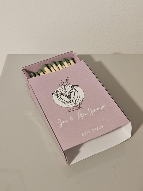 Custom Matchbox Wedding Favor or Gift Party Favor Matchboxes Personalized with Strike Strip