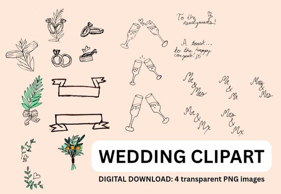 Inclusive Wedding Clipart Bundle: Hand-Drawn Gay, Lesbian, Nonbinary Designs (Digital Download PNG)
