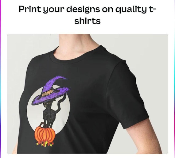 Halloween Black Cat Shirt Transparent PNG Digital Download Cat Witch Design with Pumpkin