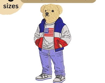USA Flag Bear Embroidery Design, Patriotic Teddy Bear Pattern (Instant Download) pes jef dst