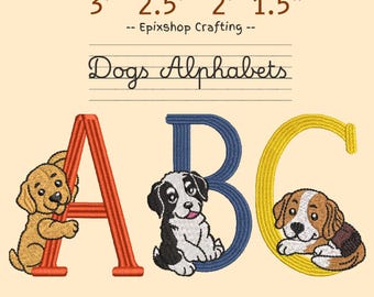 Dogs Alphabet Embroidery Design, Machine Embroidery Pattern, Dog lovers Digital Download, PES DST JEF