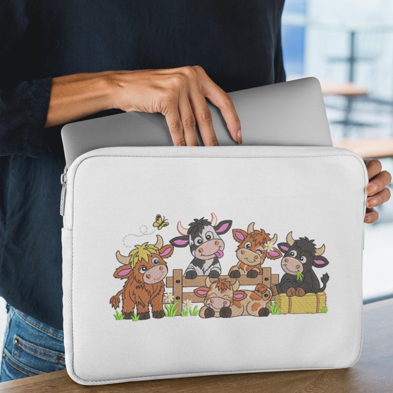 Notebook R Cartoon Cute Highland Cow Embroidery Design, Highland Cow Machine Embroidery ...