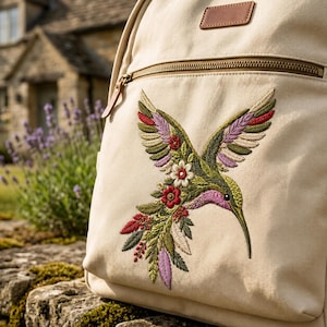Broderidesign med blommig kolibri, kolibrimönster, broderi med blommig fågel, jackor, kuddar, heminredning PES DST JEF direktnedladdning