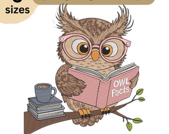 Cute Owl Embroidery Design – Owl Machine Embroidery Reading Book Design For Men , Women And Kids (Instant Download) PES DST