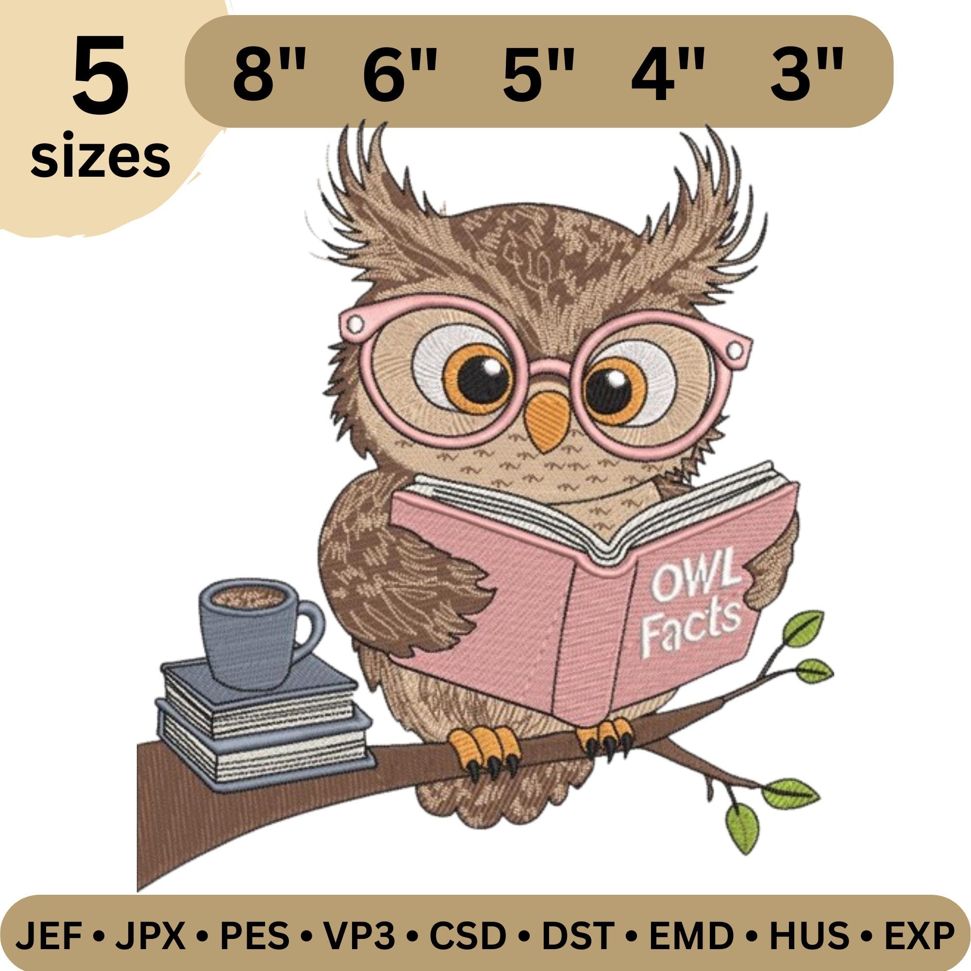 Cute Owl Embroidery Design &ndash; Owl Machine Embroidery Reading Book Design For Men , Women And Ki