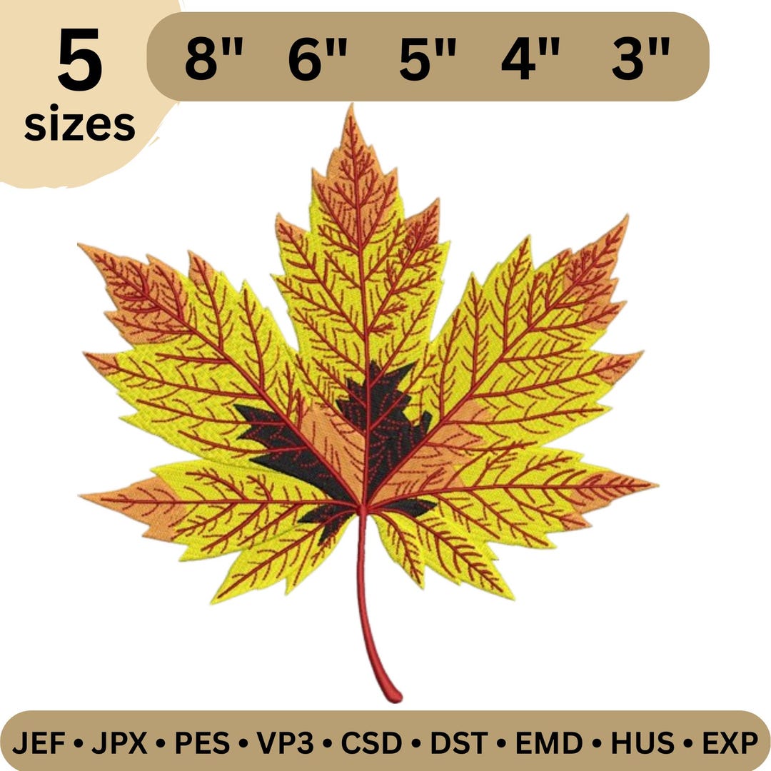 Autumn Maple Leaf Embroidery Design | Fall Home Decor & Gift Pattern ...
