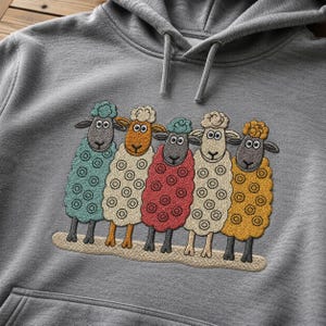 Colorful Sheep Embroidery Design | Whimsical Farm Animal Machine Embroidery File | Cute Cartoon Sheep Pattern | PES DST Kids Apparel Design