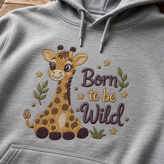 Cute Giraffe Embroidery Design, Animal Embroidery Pattern Born To Be Wild, Jungle Kids Toddler Boy Gift Baby Safari PES DST JEF digital