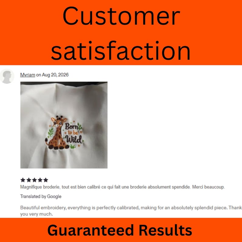 May include: A white fabric square featuring a machine-embroidered design of a brown giraffe with spots, surrounded by small green leaves and the text Born to be Wild in brown and green lettering, centered on the fabric surface.