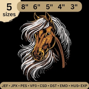Majestic Horse Embroidery Design – Machine Embroidery File of Wild Stallion, Western Art (Digital Download, 3-8 inch Sizes)