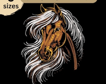 Diseño de bordado de caballo majestuoso: archivo de bordado a máquina de semental salvaje, arte occidental (descarga digital, tamaños de 7,6 a 20,3 cm)