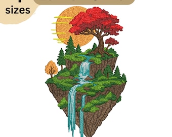Floating Island Landscape Embroidery Design | Mountain Embroidery Design Sunset Forest Landscape (Instant Download)