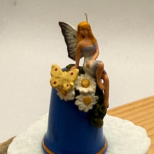 Vintage Whimsical Fairy Thimble in Blue, Fine Bone China