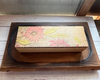 Antique Rectangle Poinsettia Wood Hinged Glove Box 3, Pyrography Burnt Wood, c. 1900s