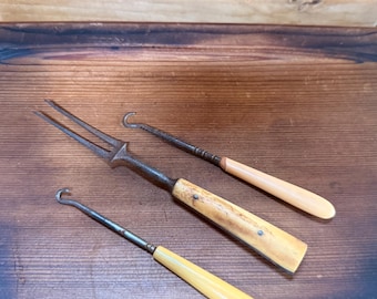 Vintage Button Hook with Celluloid/ Bakelite Handle Set and an Antique Wilson Hawksworth & Moss Fork