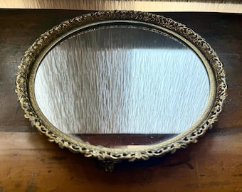 Vintage Vanity Tray Gold-tone Framed Mirror