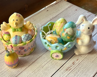 Vintage Easter Ceramic Decor with Vintage 1980s Decoupage Eggs