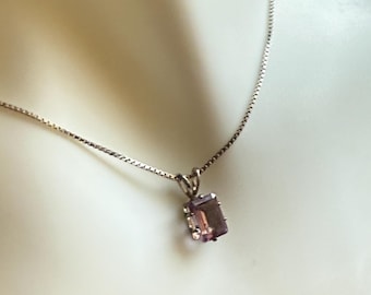 Vintage Amethyst with 925 Silver Chain Necklace with Blue Glass Bead Box