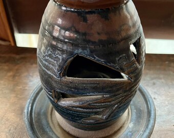 Vintage Handmade Pottery Tealight Candle Holder, Handmade Stoneware Candle Holder