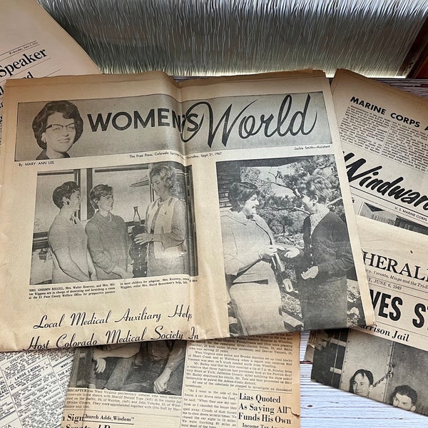 Vintage Newspapers, Women's World, Windward Marine, Denver Post, The Baronette, Herald Star, 1960s, Set of Six
