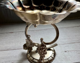 Vintage Silver Plate Grape Pedestal Candy Dish Bowl, WB Trademark 2930