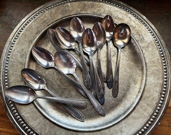 Set of 12 Mix and Match Vintage Silver-Plated Spoons, Serving Spoons, Tea Spoons