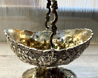 Vintage SETA Patent Silver Plate Floral Embossed Footed Basket, Made in Japan, No. 57336