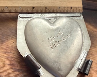 Rare Antique Fanny Farm Heart Chocolate Mold | Hinged Tin Candy Making Tool