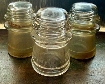 Large Hemingray Clear Glass Insulators- Set of Three