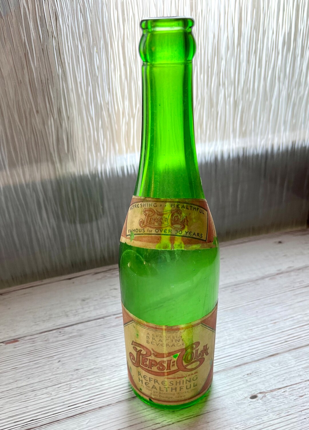 Vintage Rare 1920s Pepsi Green Glass Bottle Etsy