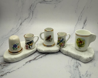 Vintage Bone China Miniature Mugs & Thimbles/Made in England/Collectible Set of 5