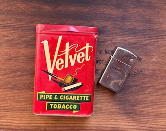 Vintage Liggett and Myers Velvet Pipe & Cigarette Tin with Pennzoil Zippo Lighter