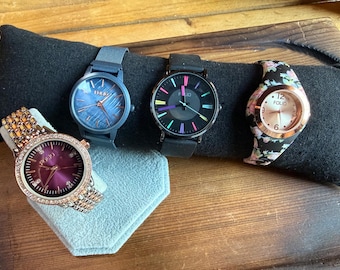 Vintage Folio Watch Set, Colorful Band Wristwatches
